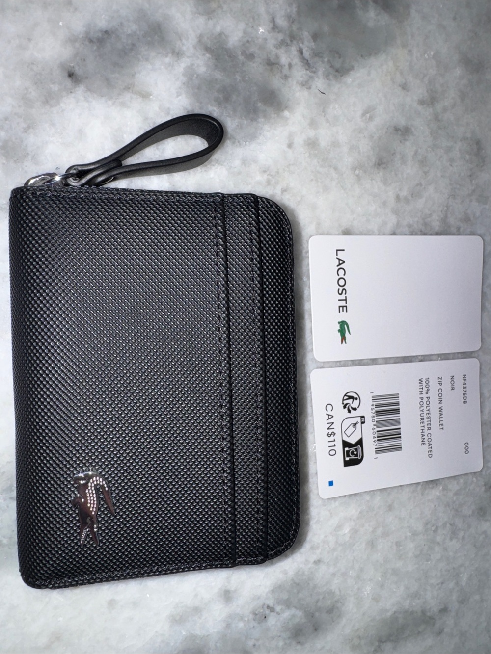 Lacoste Small Daily City Wallet Black Textured Zip Card Holder